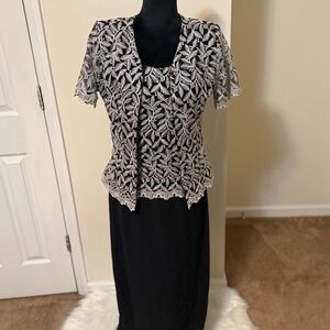 Elegant Black & Silver Lace Dress – Two-Piece Look